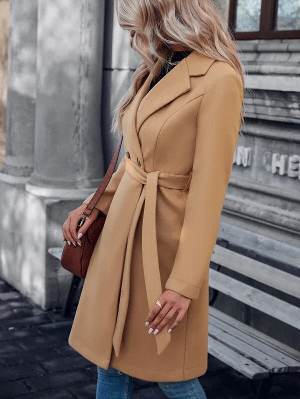 Women's Coat Regular Fit Padded Fabric A-Line with Double Buttons