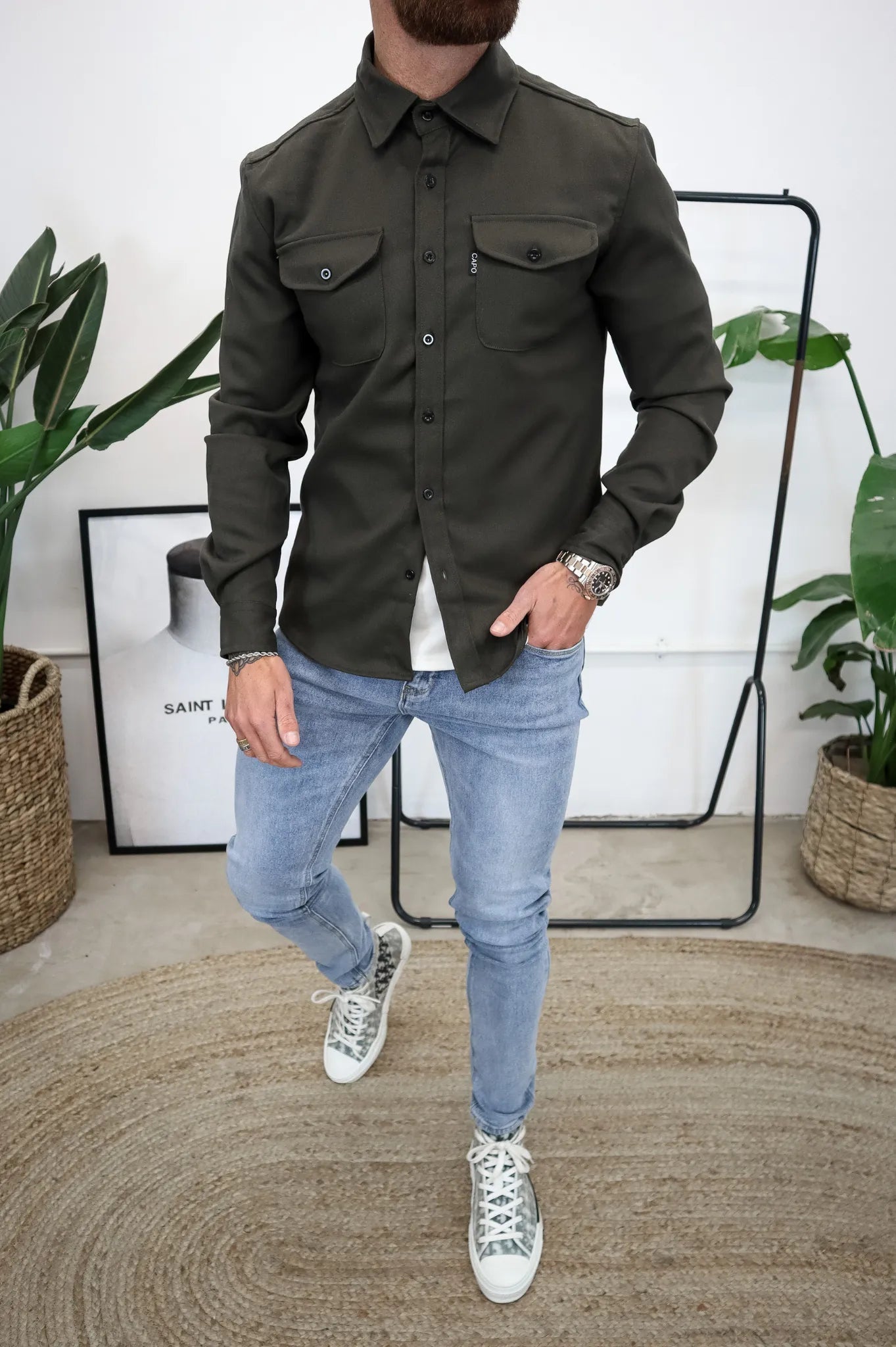 Men's Overshirt Jacket with Chest Pockets for Spring and Autumn Casual Lightweight