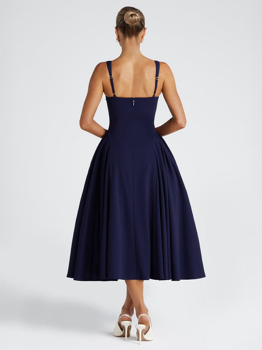 Women's Square Neck Midi Dress – Elegant Fit & Flare Occasion Style