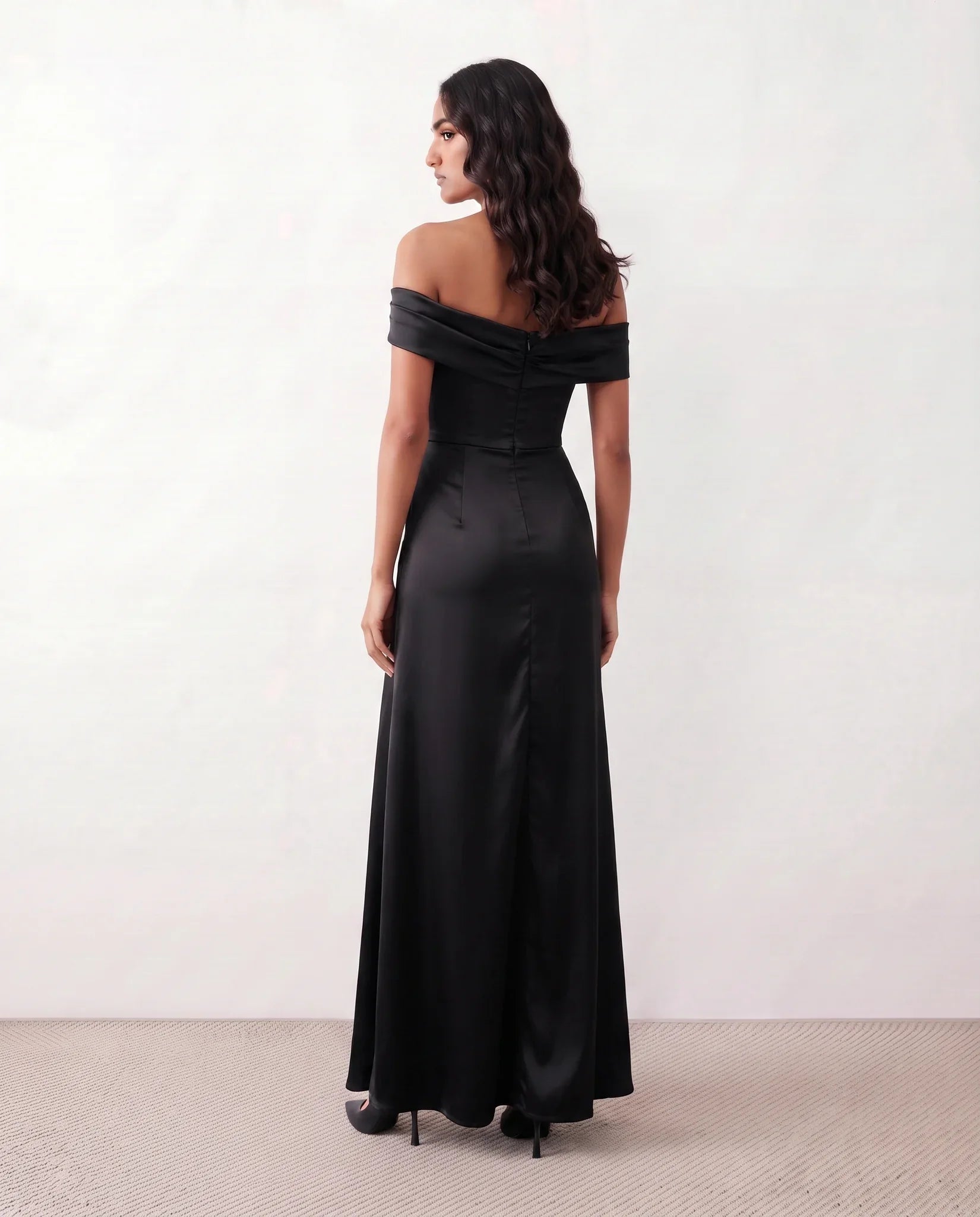 Glossy Off Shoulder Maxi Dress