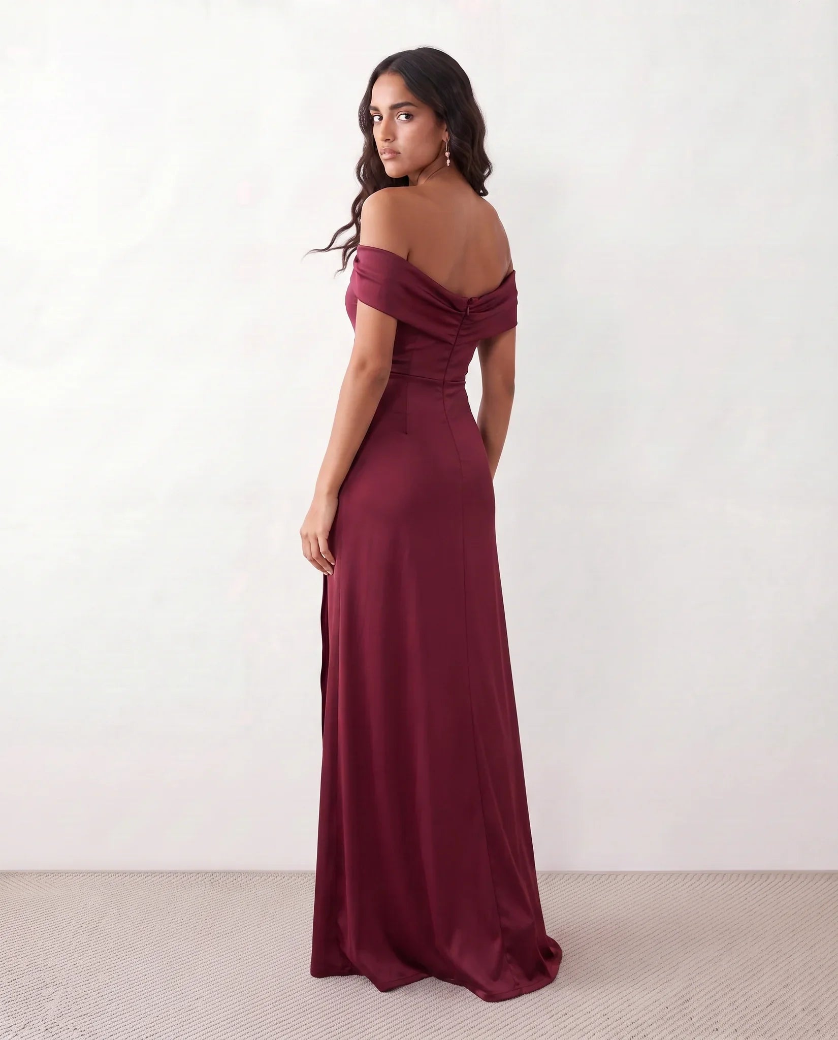 Glossy Off Shoulder Maxi Dress