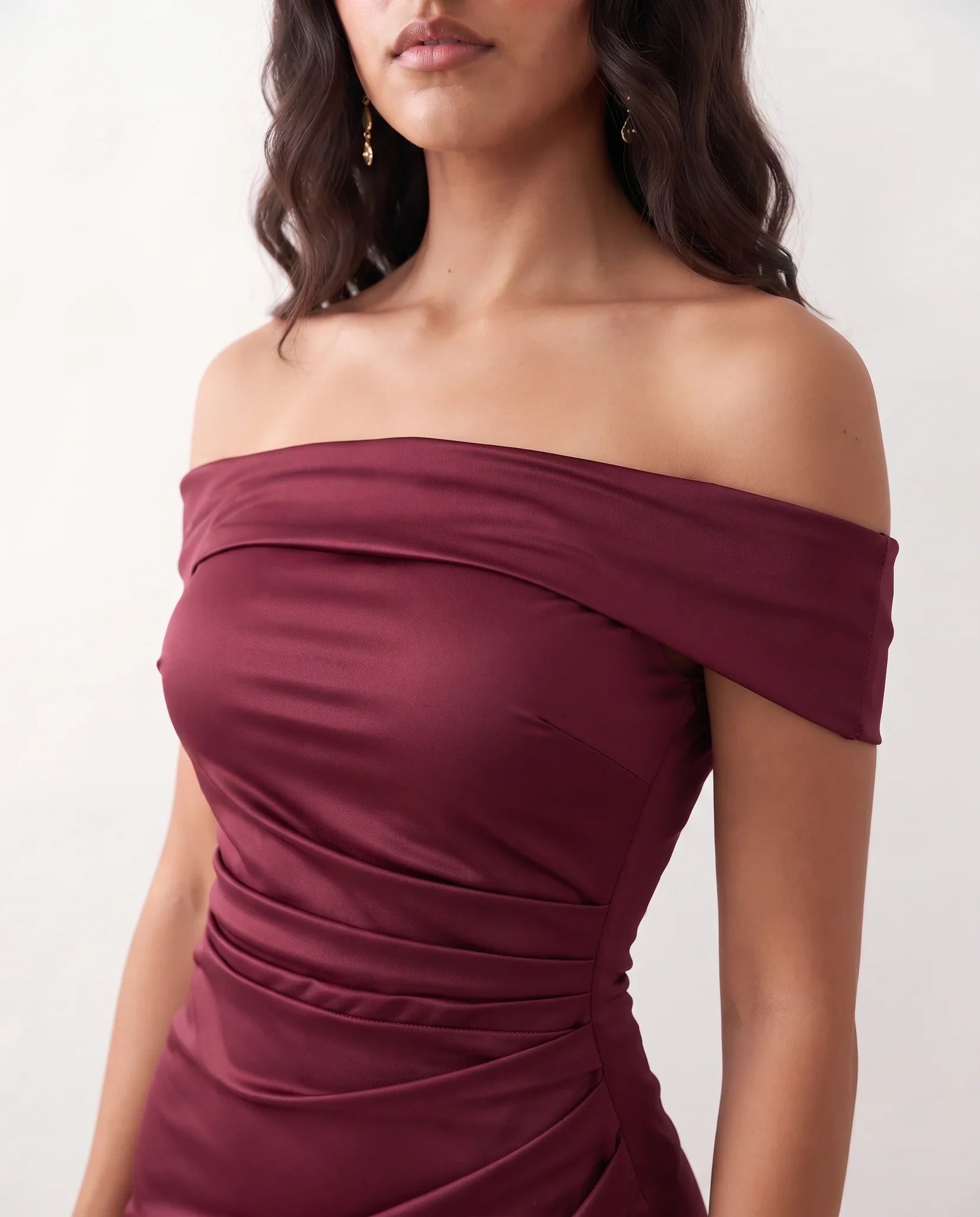 Glossy Off Shoulder Maxi Dress