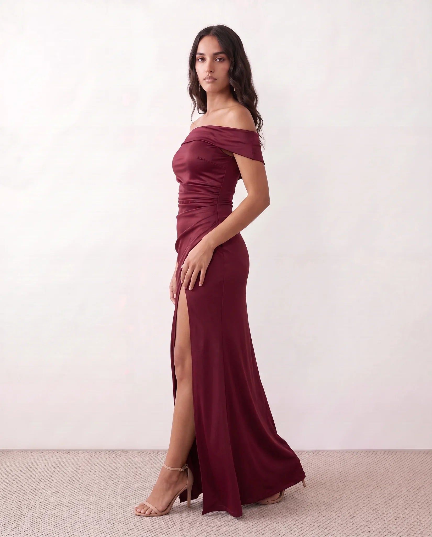 Glossy Off Shoulder Maxi Dress
