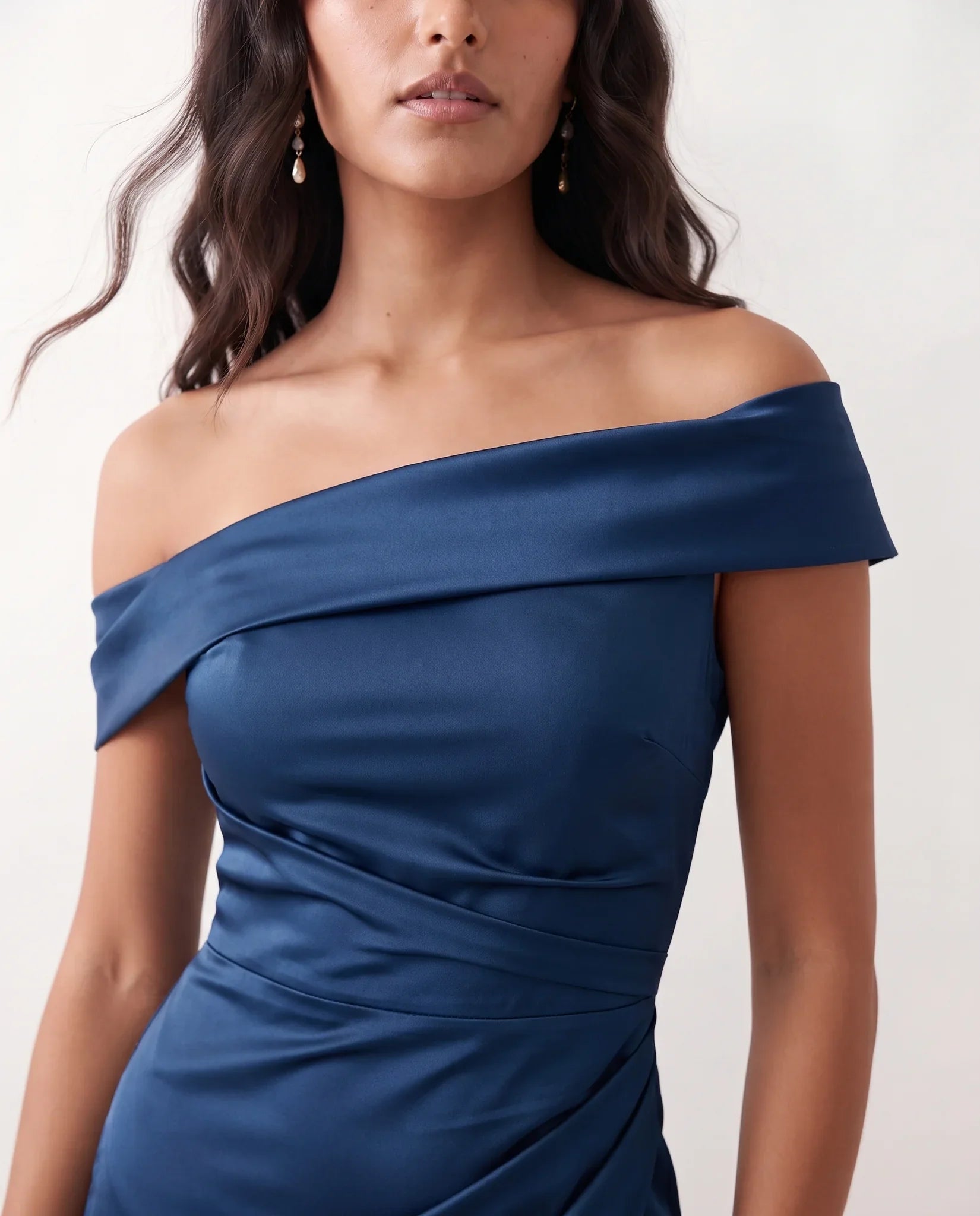 Glossy Off Shoulder Maxi Dress