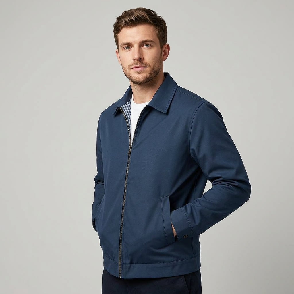 Men's Lightweight Lined Zip Jacket - Classic Point Collar