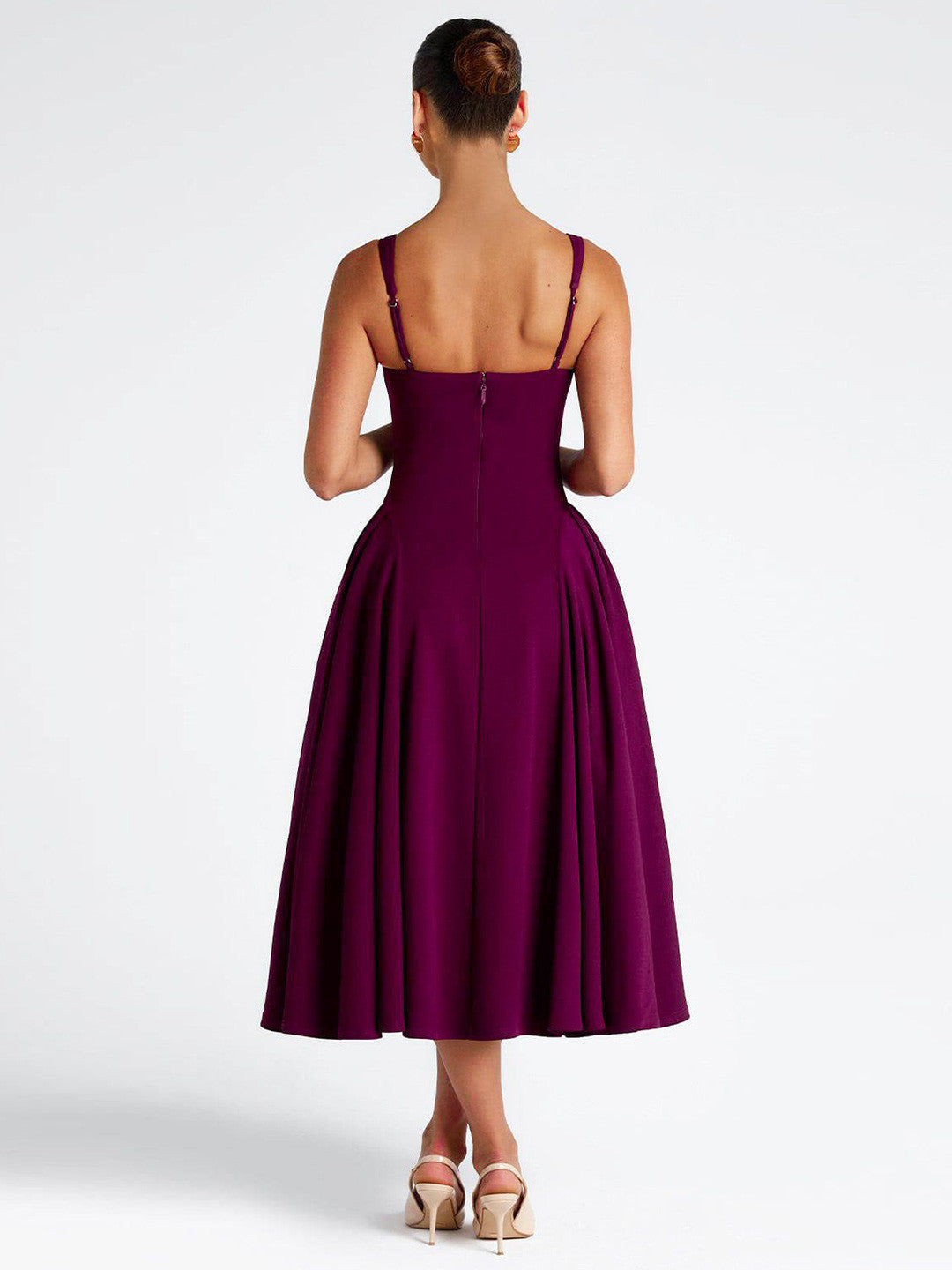 Women's Square Neck Midi Dress – Elegant Fit & Flare Occasion Style