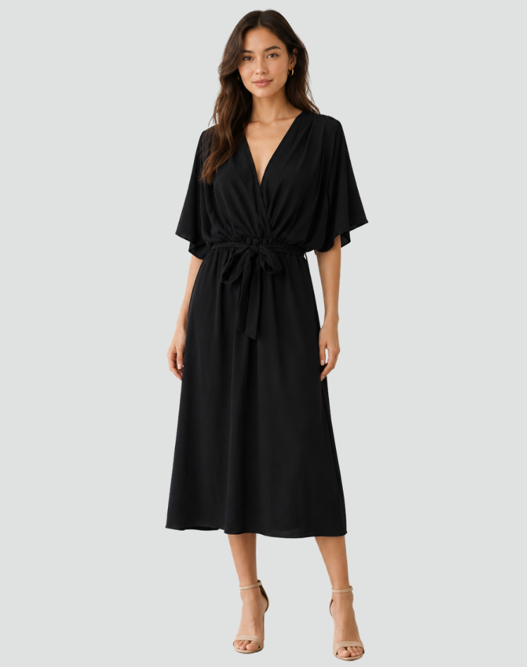 Women's Wrap Midi Dress – Tie Waist Occasion Style