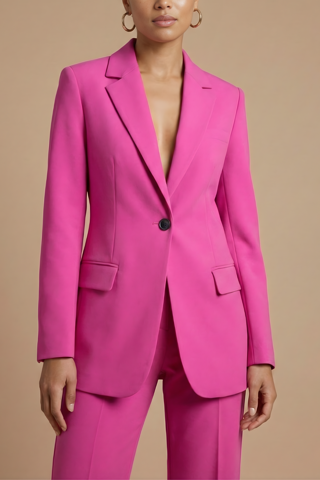 Women’s Two Piece Suit with Single Button Blazer and Wide Leg Trousers