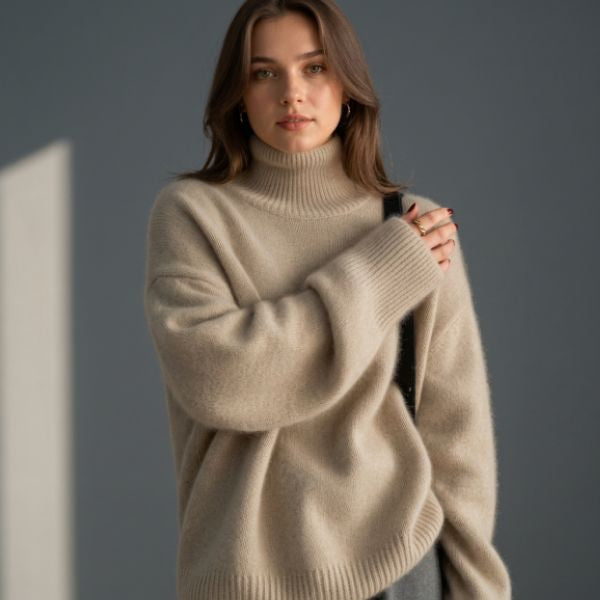 Women's Oversized Cashmere Blend Turtleneck Jumper – Soft Warm Knit
