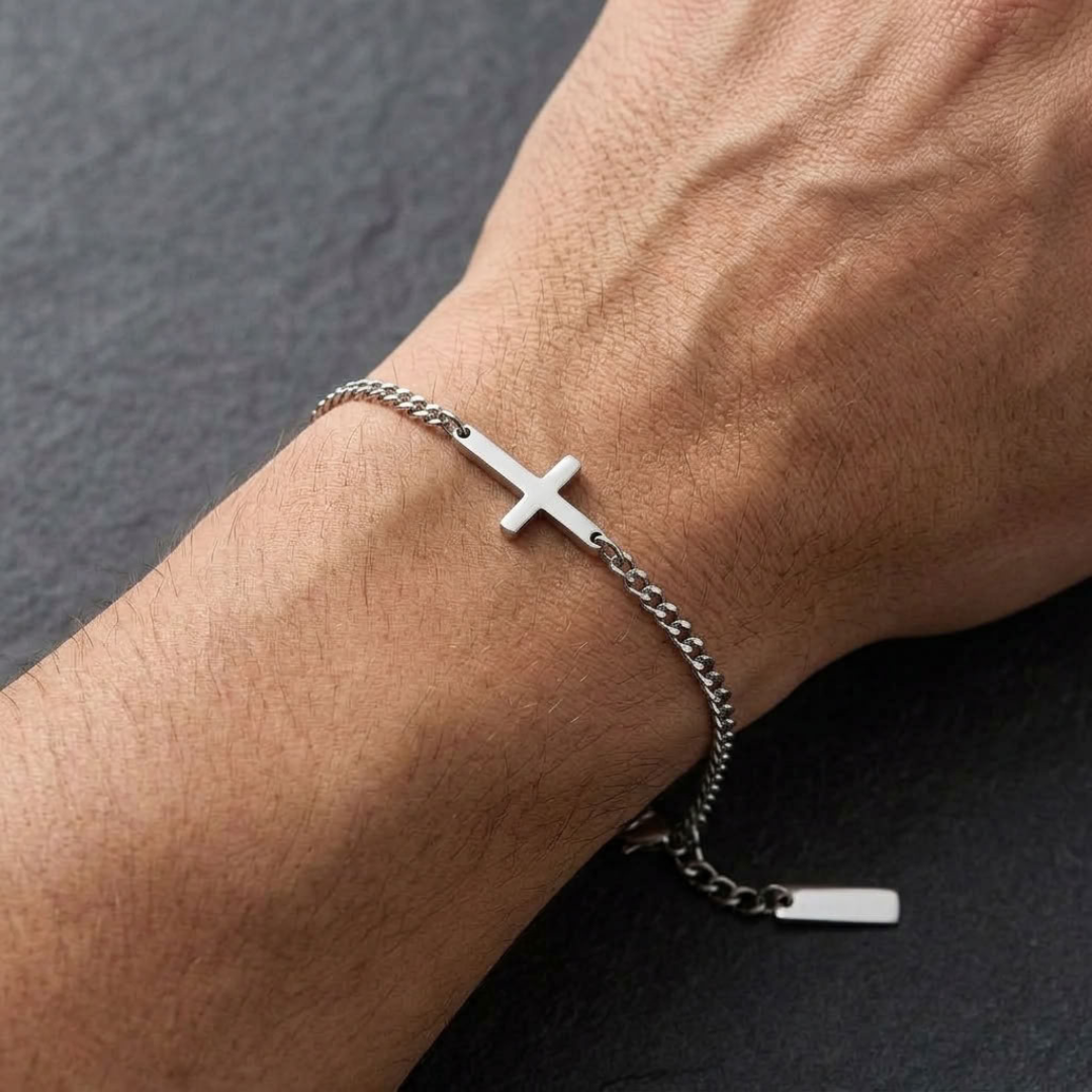 Stainless Steel Cross Chain Bracelet For Men
