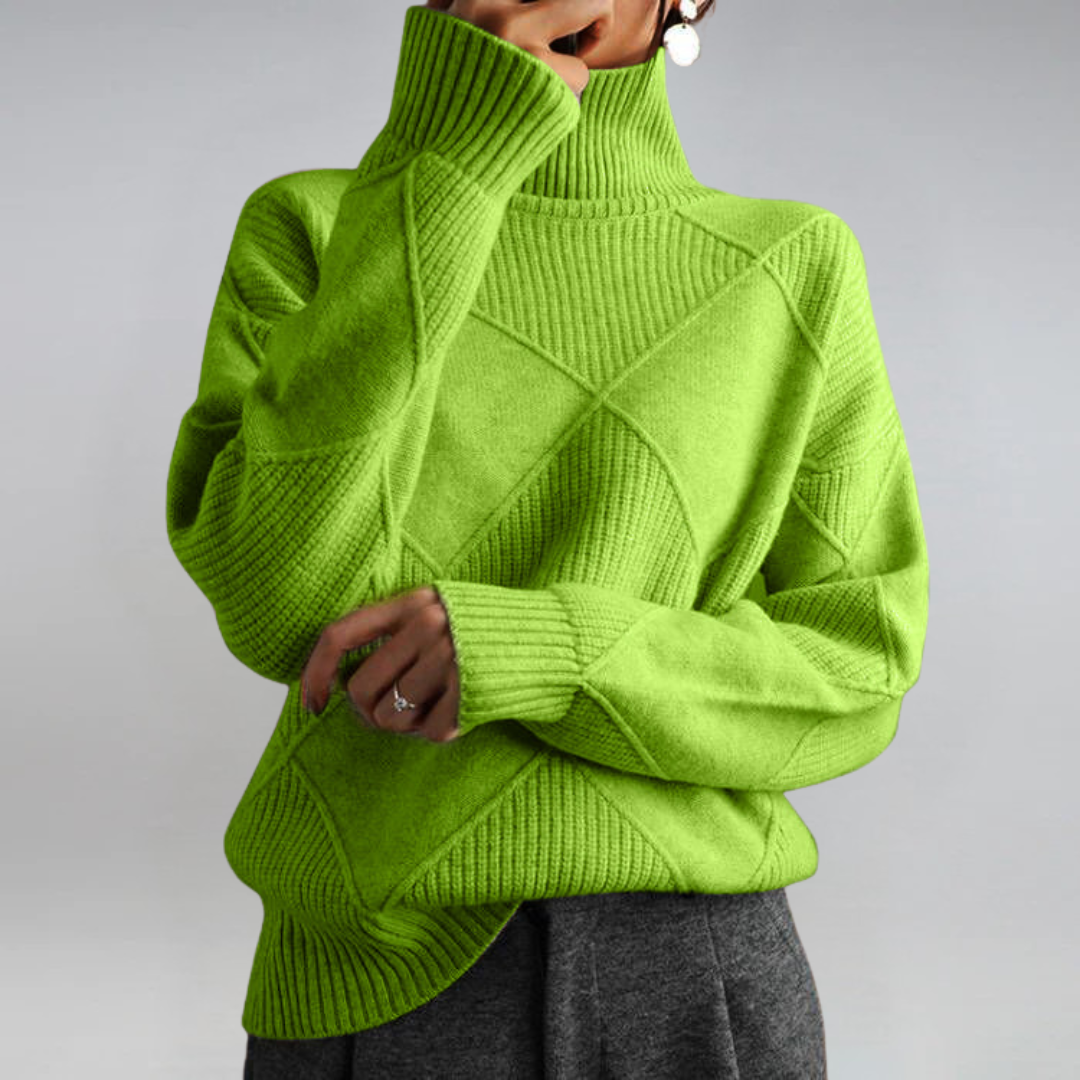 Women’s Turtleneck Knit Jumper – Geometric Textured Design