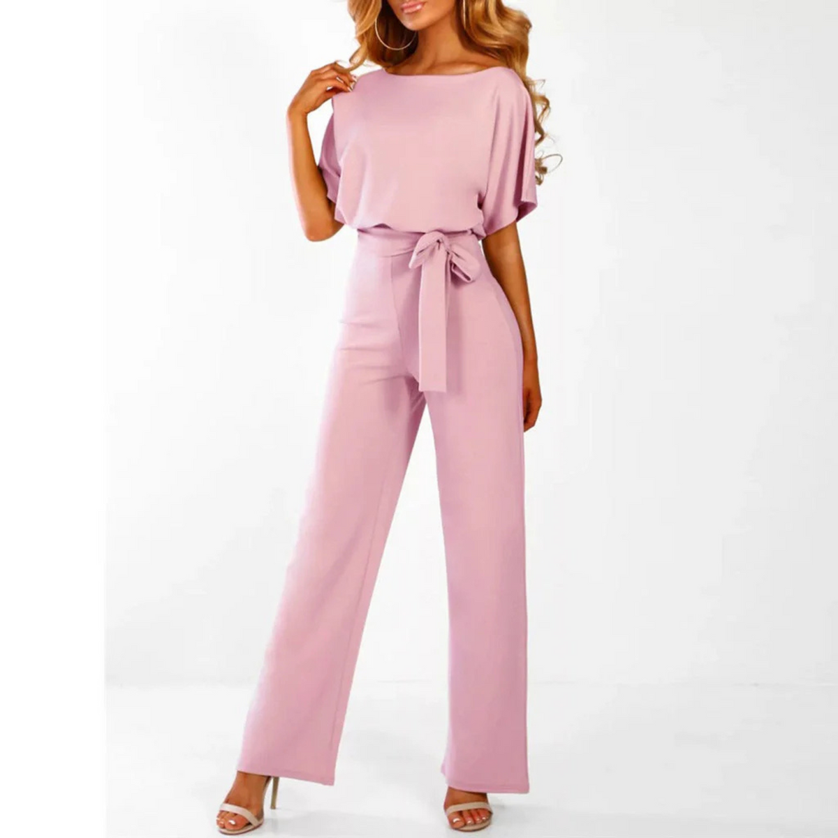 Women's Wide Leg Jumpsuit – Lace-Up Waist Design