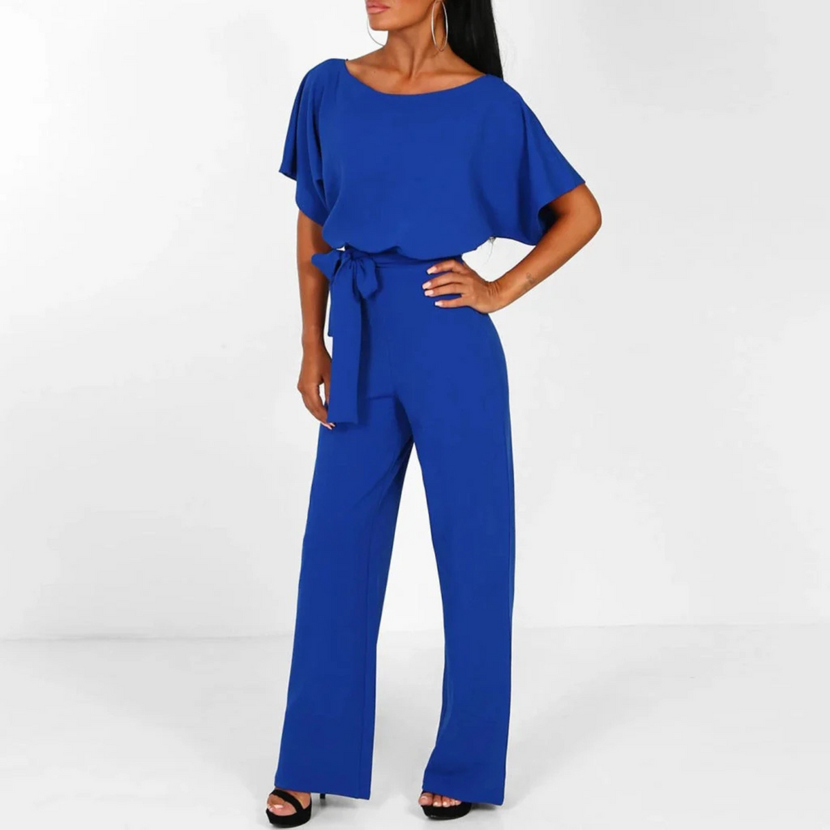 Women's Wide Leg Jumpsuit – Lace-Up Waist Design