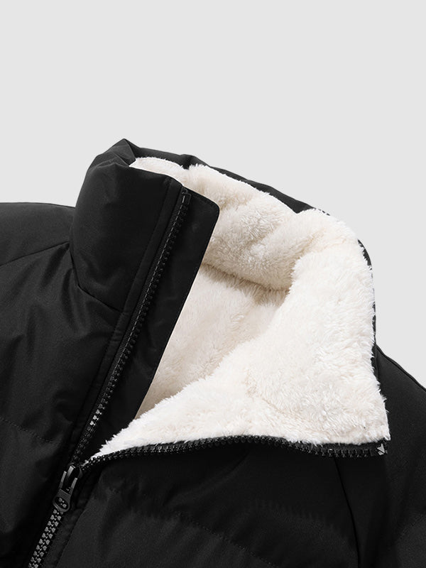 Men's Waterproof Fleece-Lined Puffer Jacket – High Collar Winter Coat