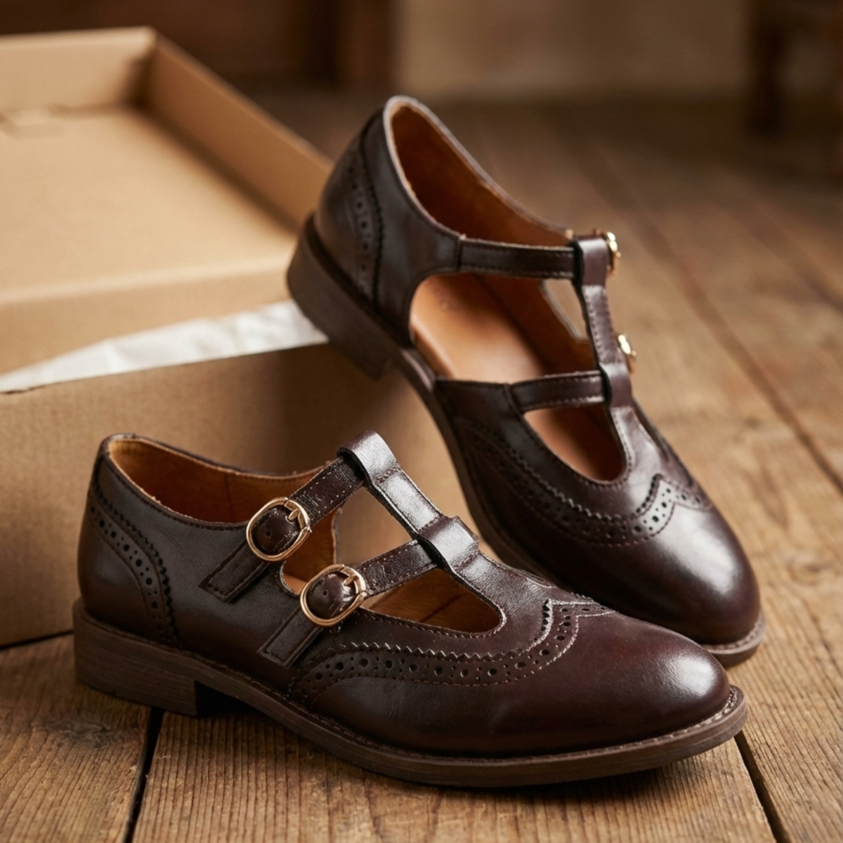 Women's Mary Jane Shoes, Low Block Heel Buckle Flats