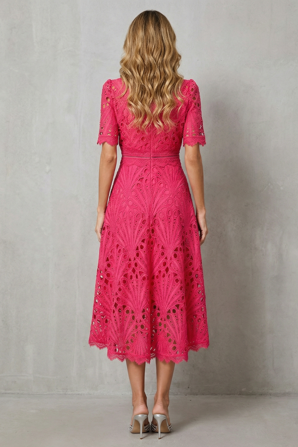 Women's High Neck Lace Midi Dress – Elegant A-Line Occasion Style