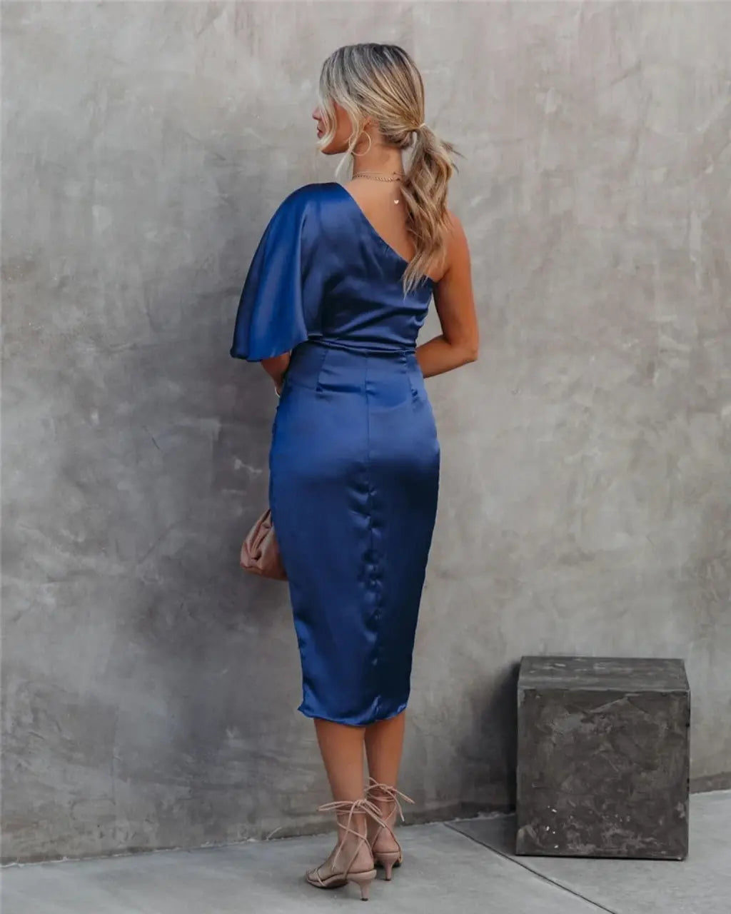 Women's Midi Dress Asymmetrical Draped Design