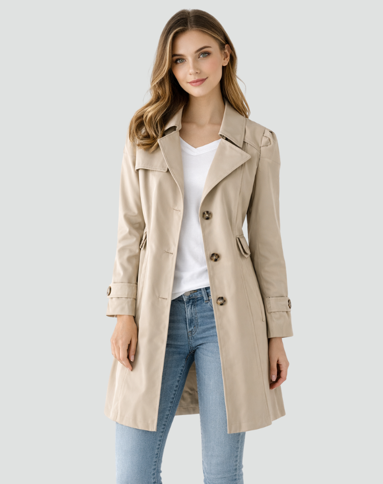 Trench Coat Ladies Slim Fit Lightweight Classic Notched Collar