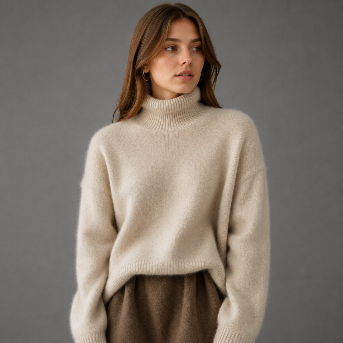 Women's Oversized Cashmere Blend Turtleneck Jumper – Soft Warm Knit