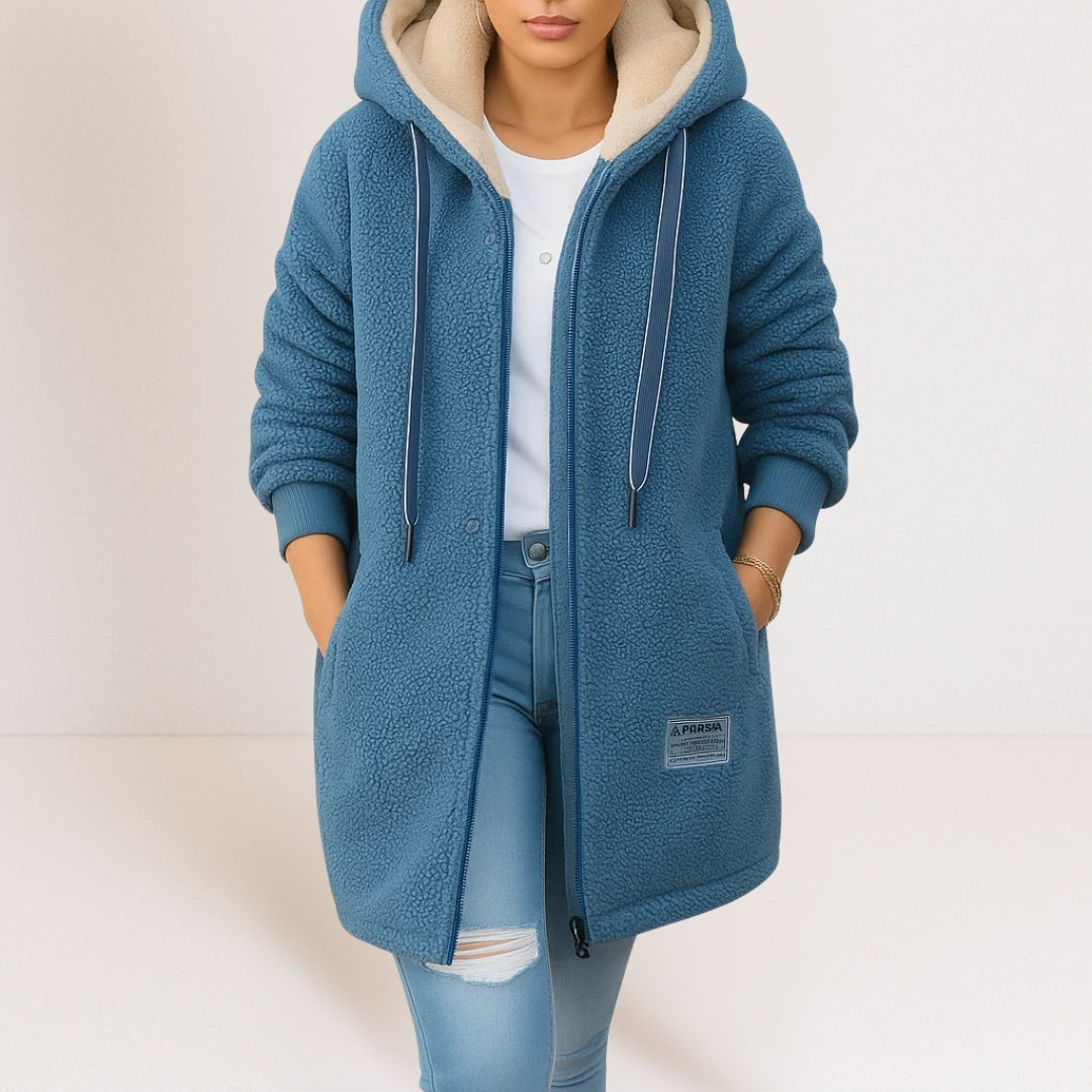 Women's Hooded Fleece Jacket – Longline Zip-Up Casual Coat