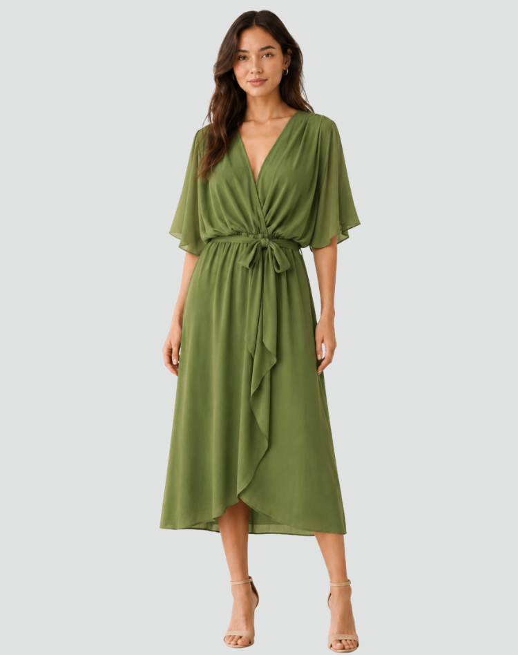 Women's Wrap Midi Dress – Tie Waist Occasion Style