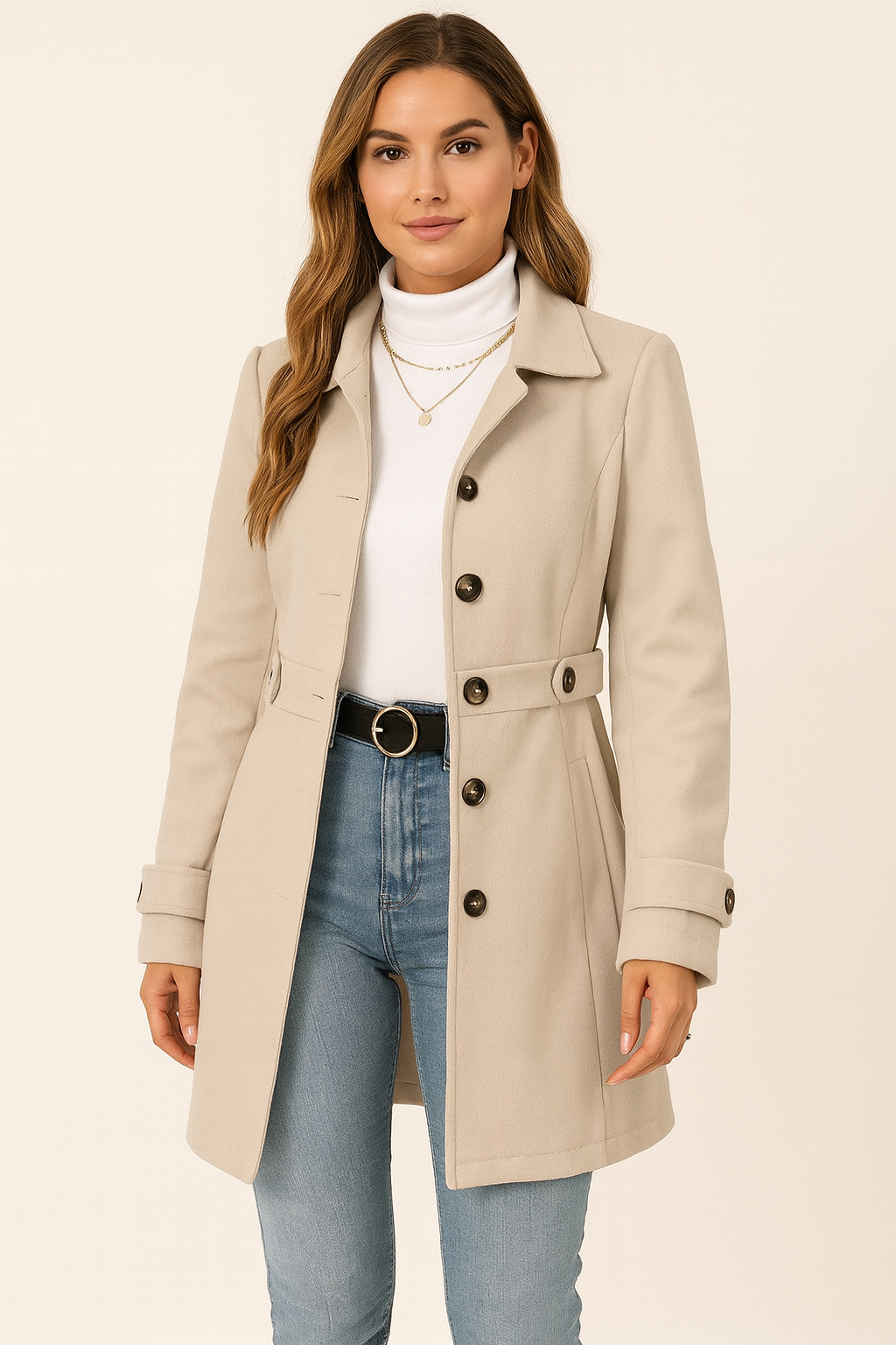 Autumn Ladies Trench Coat Belted Tailored Mid-Season