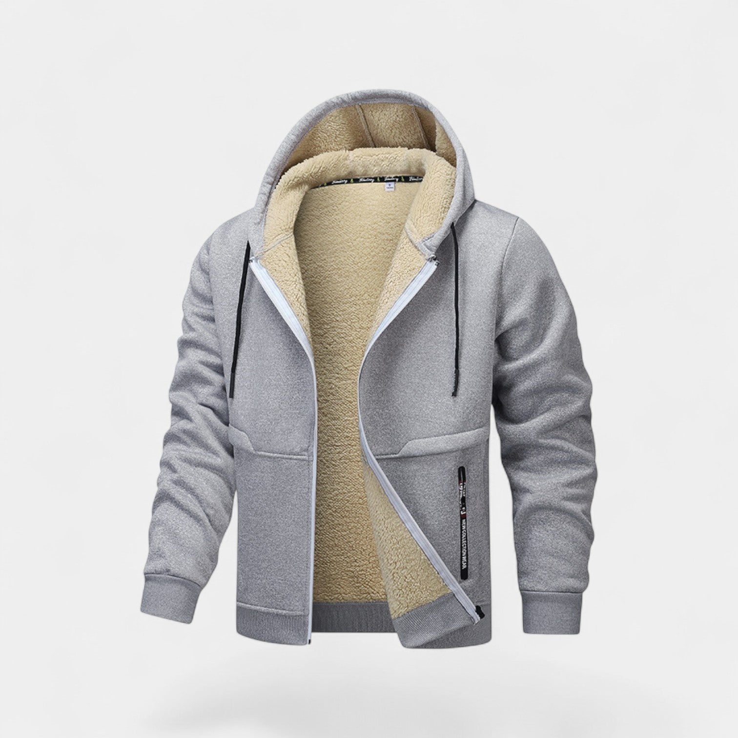 Men's Fleece-Lined Zip-Up Hoodie - Warm Hooded Sweatshirt