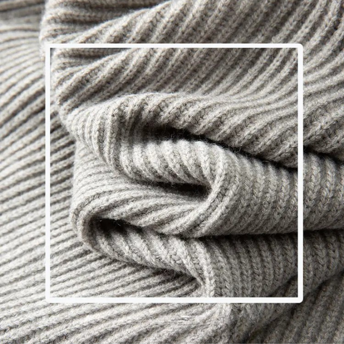 Men's Ribbed Knit Jumper with Denim Details - Relaxed Fit