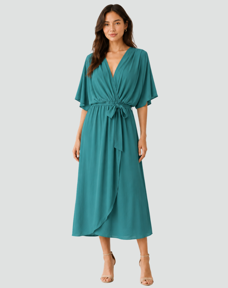 Women's Wrap Midi Dress – Tie Waist Occasion Style
