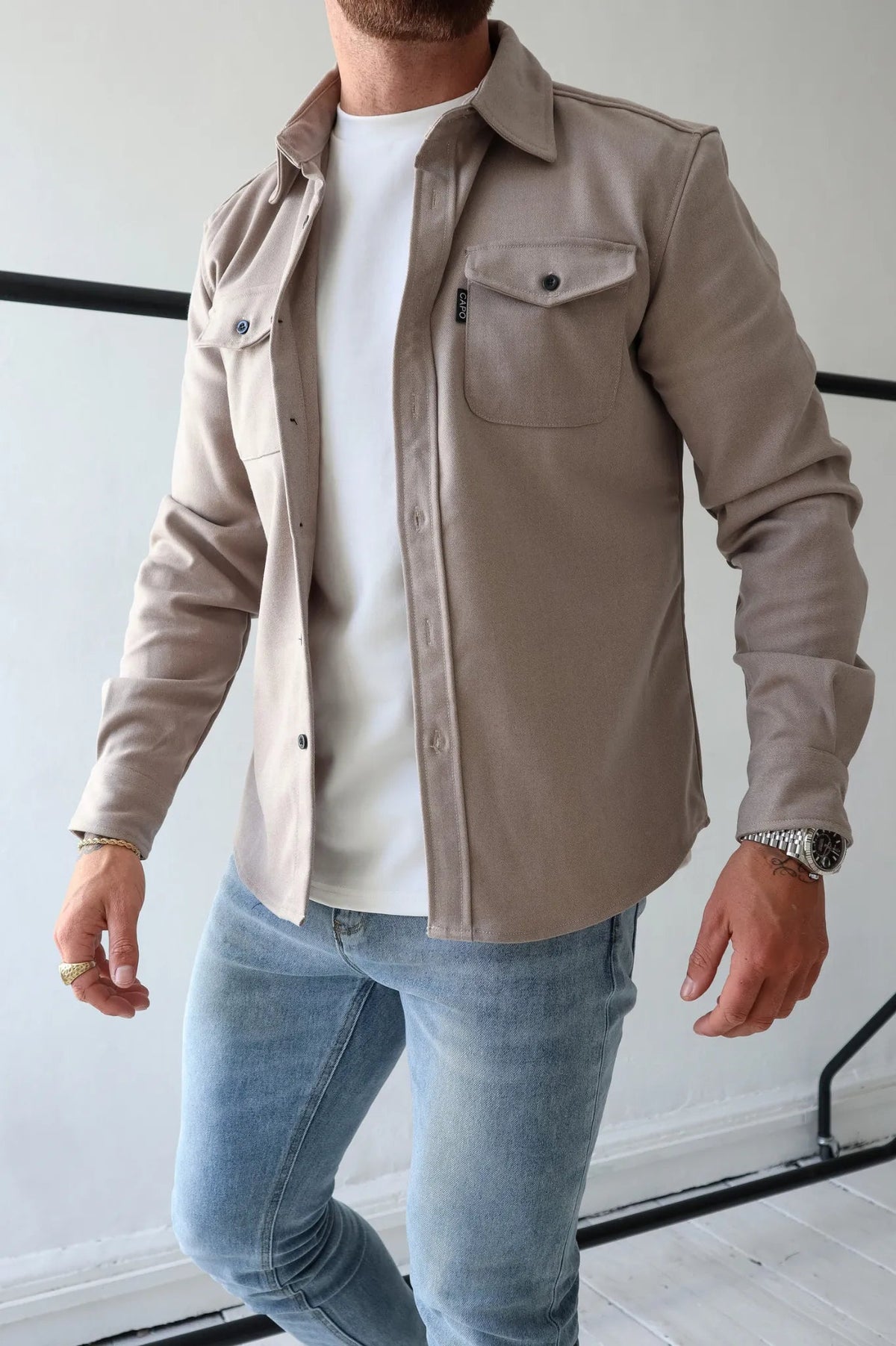 Men's Overshirt Jacket with Chest Pockets for Spring and Autumn Casual Lightweight