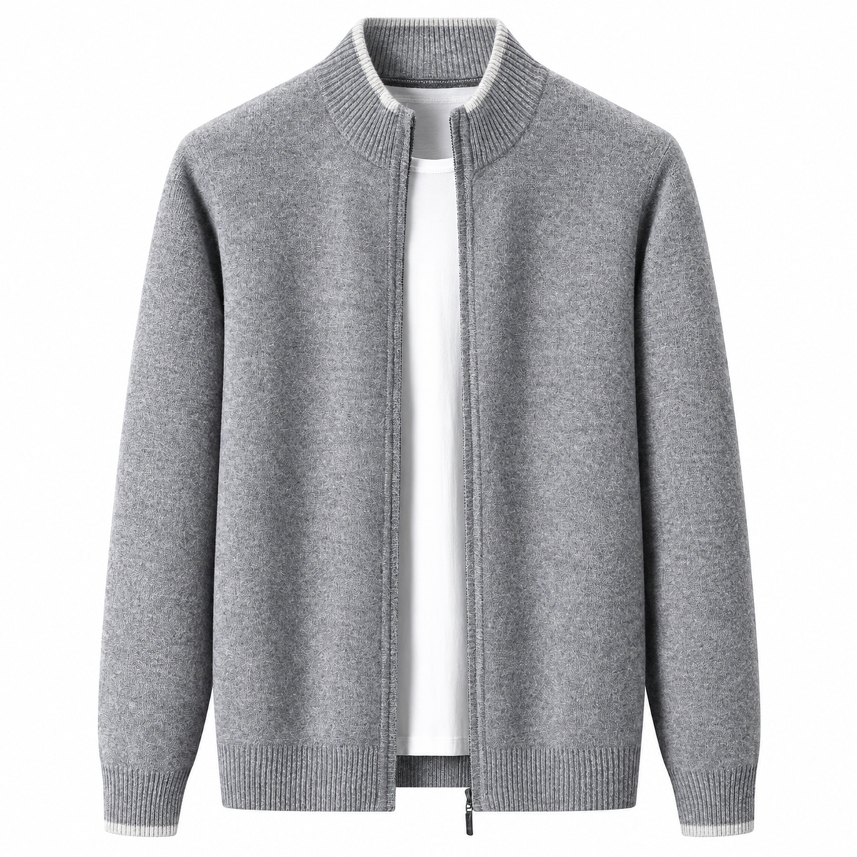 Men's Wool Zip Cardigan – Stand Collar Knit