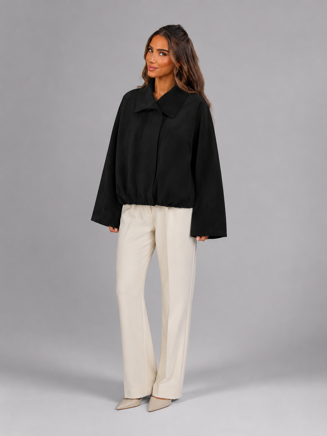 Oversized Synthetic Suede Shirt Jacket for Women Autumn