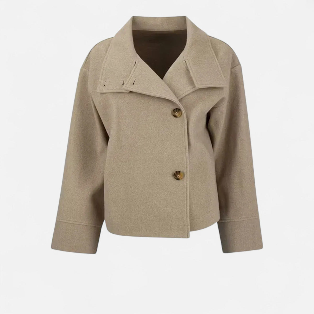 Women's High Collar Short Coat – Double Button Relaxed Design