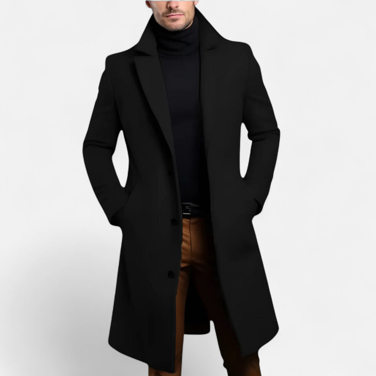 Men's Classic Single-Breasted Coat – Structured Formal Design