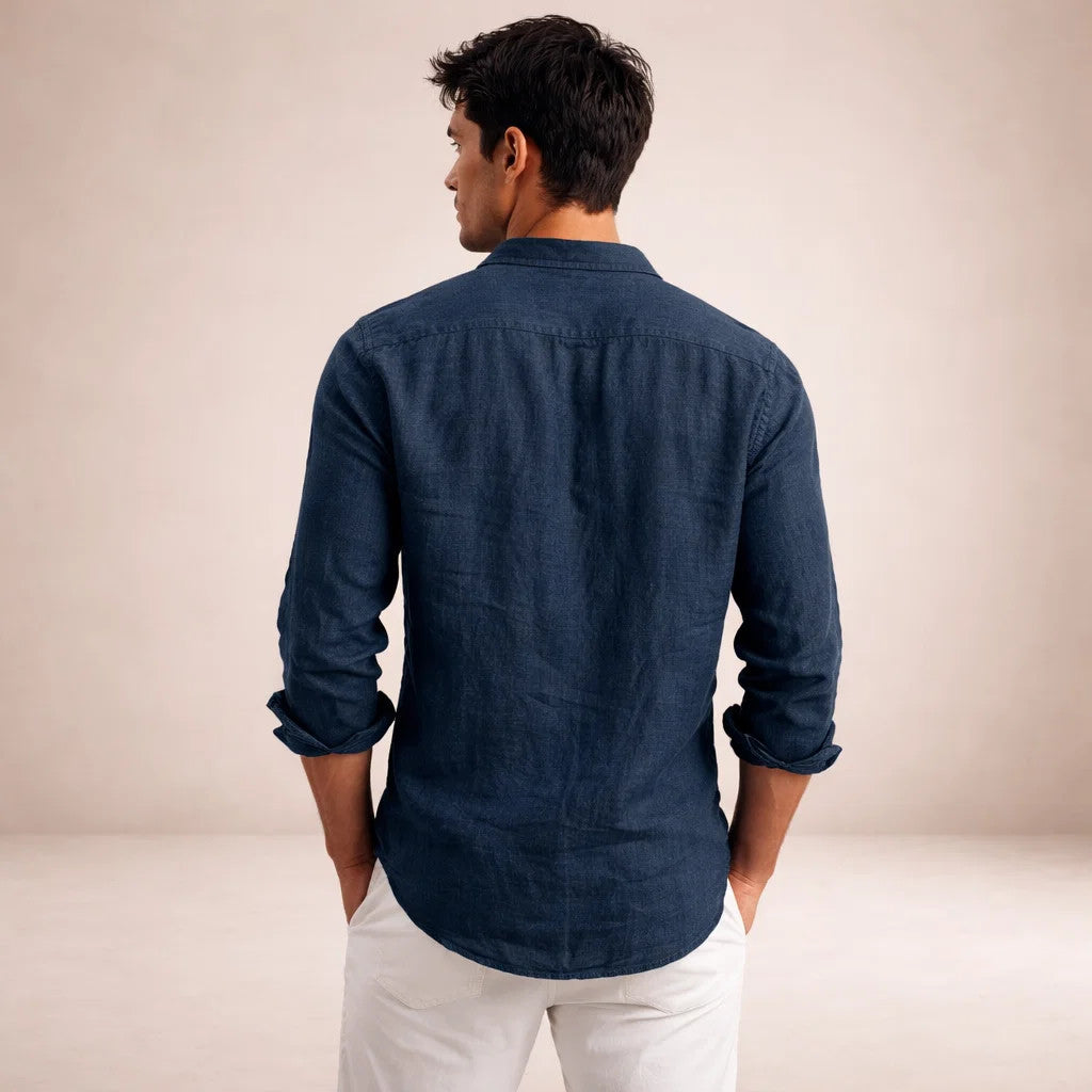Men's Linen Shirt, Regular Fit Open Collar