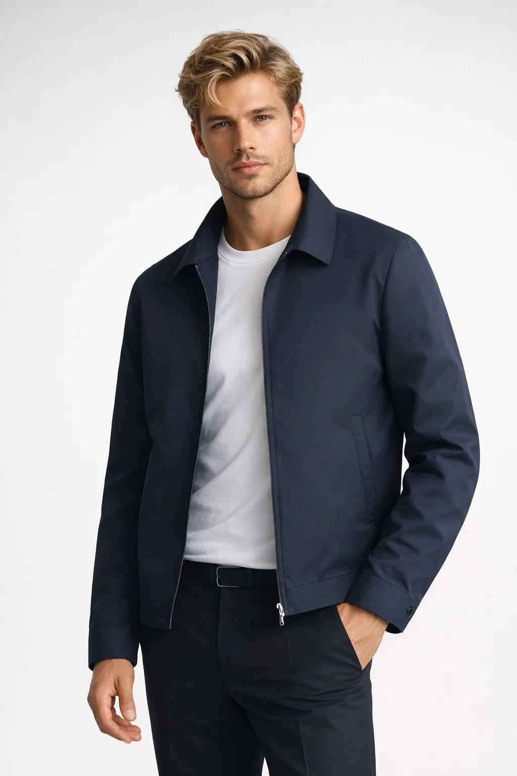 Men's Slim Fit Jacket with Zip Classic Collar Smart Casual Summer