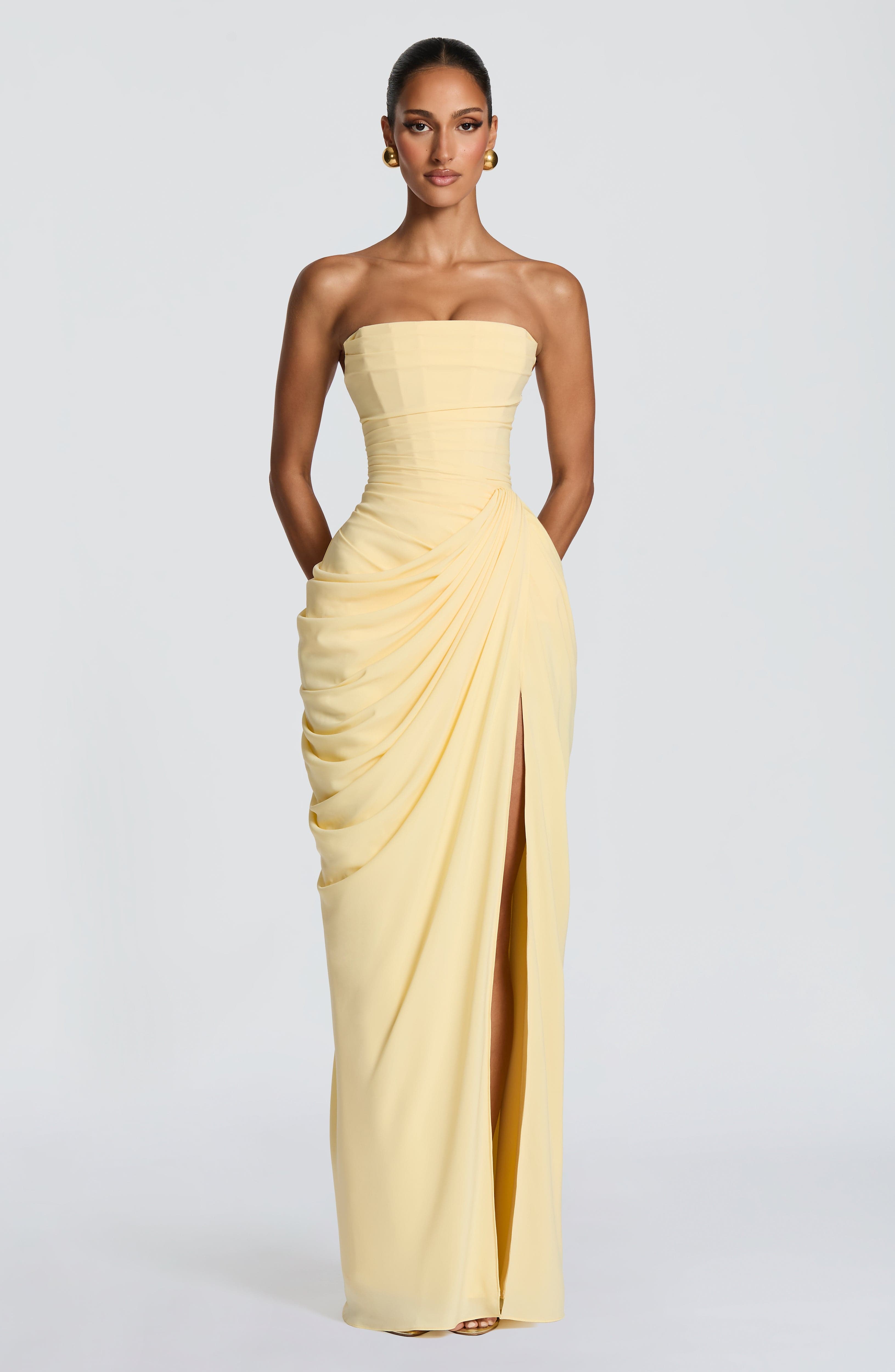 Women's Strapless Draped Maxi Dress