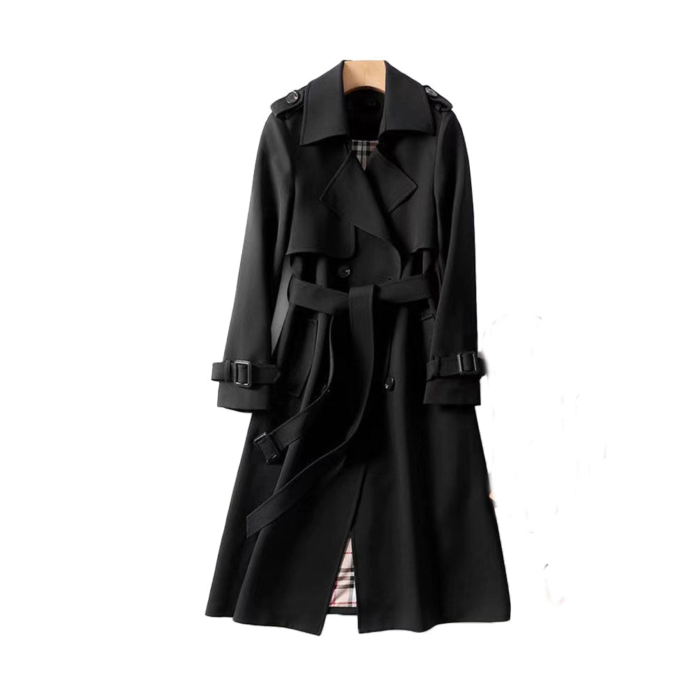 Women's Long Double-Breasted Trench Coat - Classic Tailored Style