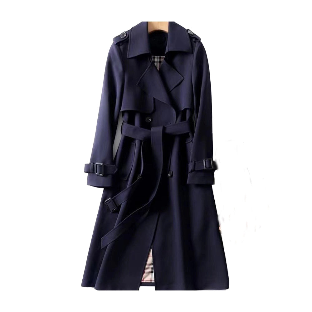 Women's Long Double-Breasted Trench Coat - Classic Tailored Style