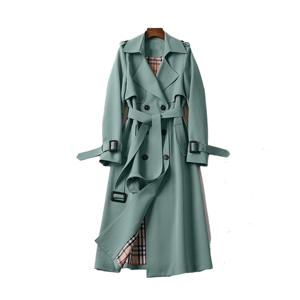 Women's Long Double-Breasted Trench Coat - Classic Tailored Style