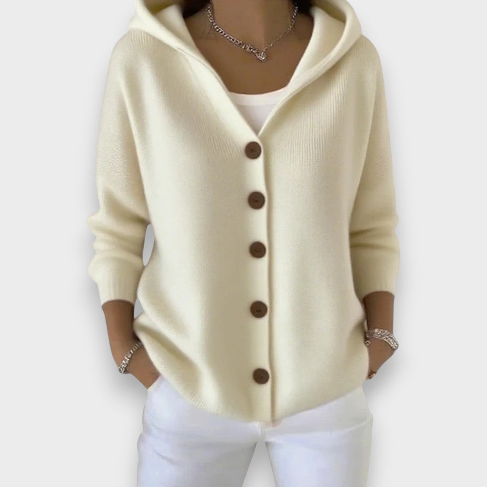 Women’s Hooded Button Cardigan – Soft Relaxed Knit