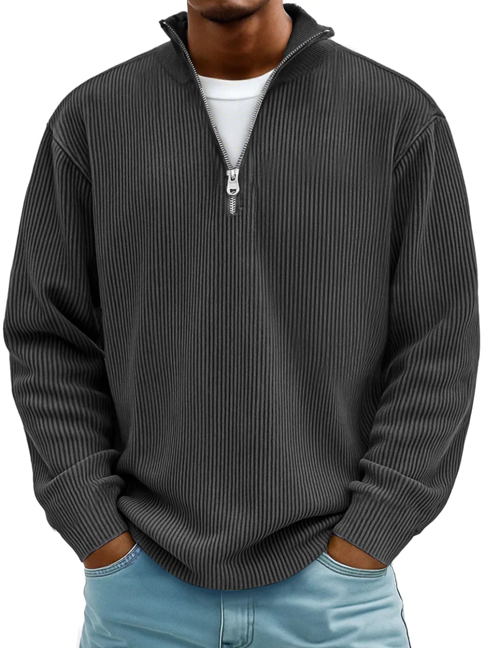 Men's Half-Zip Knitted Jumper - Relaxed Fit