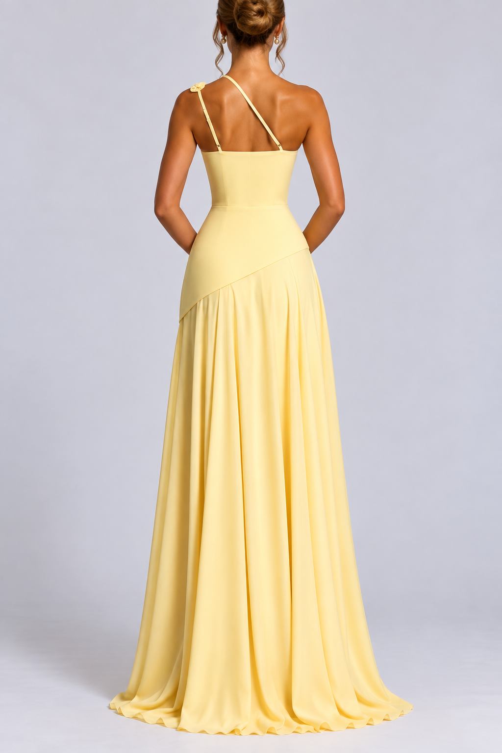 Women’s One-Shoulder Chiffon Maxi Dress – Elegant Draped Silhouette