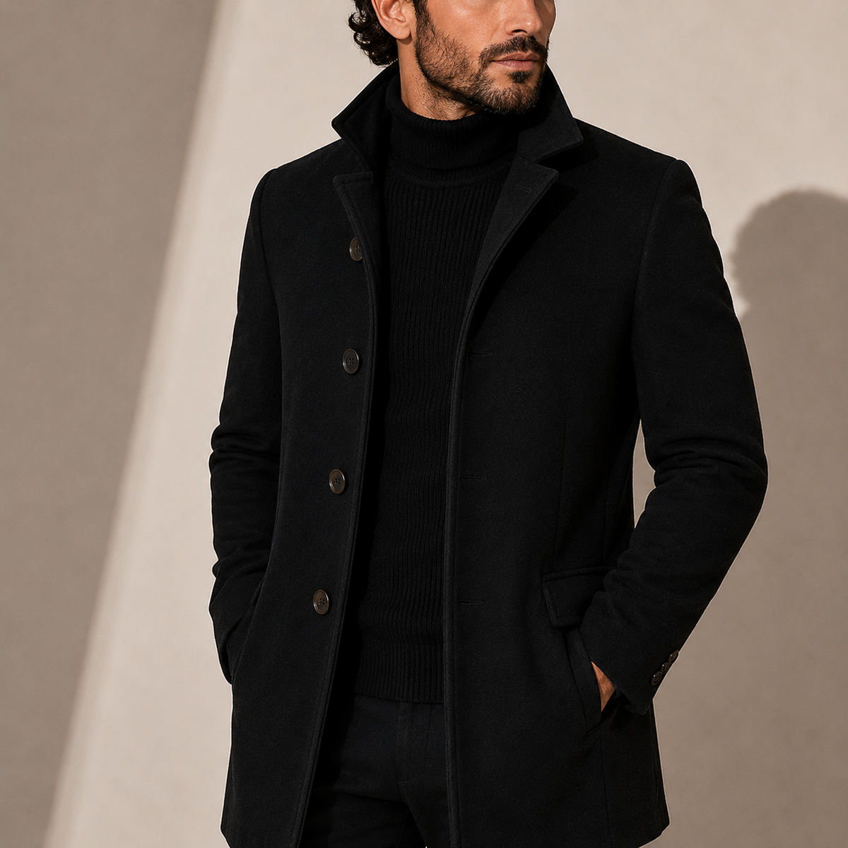 Men's Stand Collar Overcoat – Tailored Winter Coat