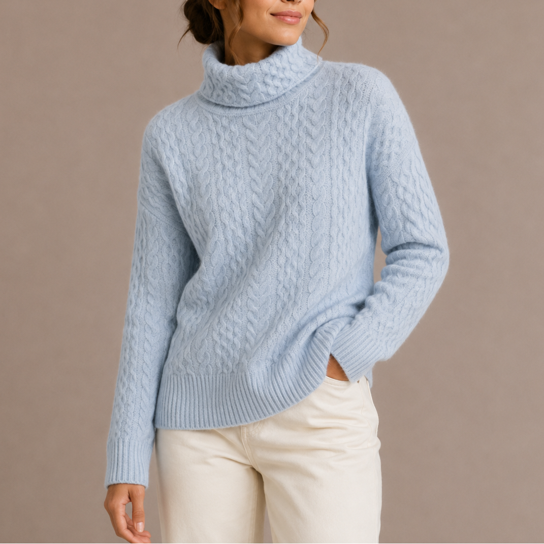 Women’s Cable Knit Turtleneck Sweater – Chunky Winter Jumper