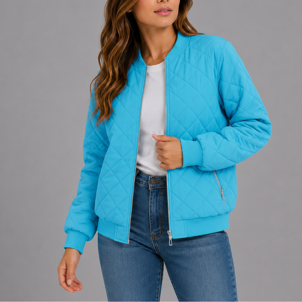 Women's Classic Quilted Bomber Jacket with Pockets