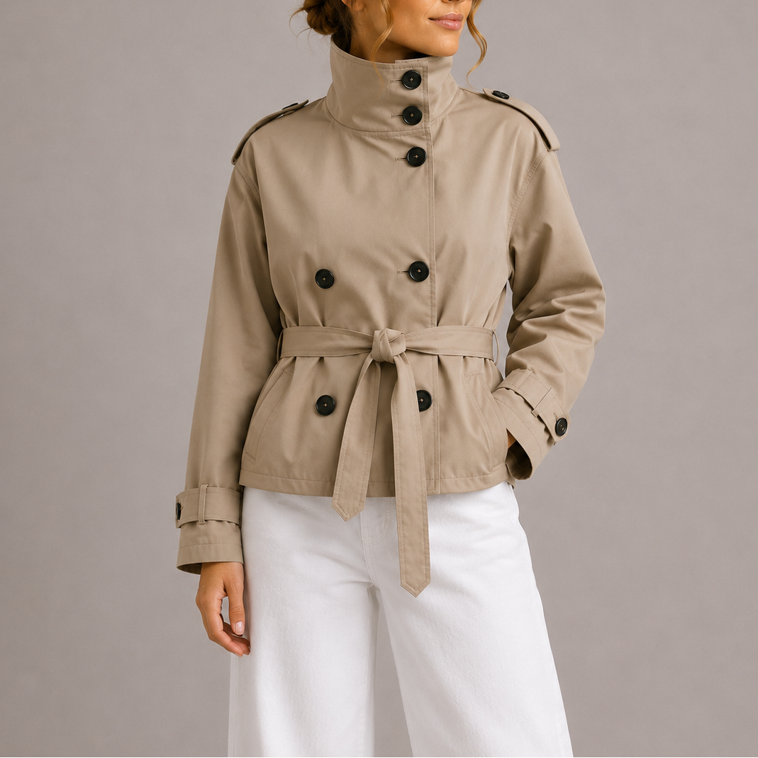 Women's Belted Cropped Trench Coat Jacket