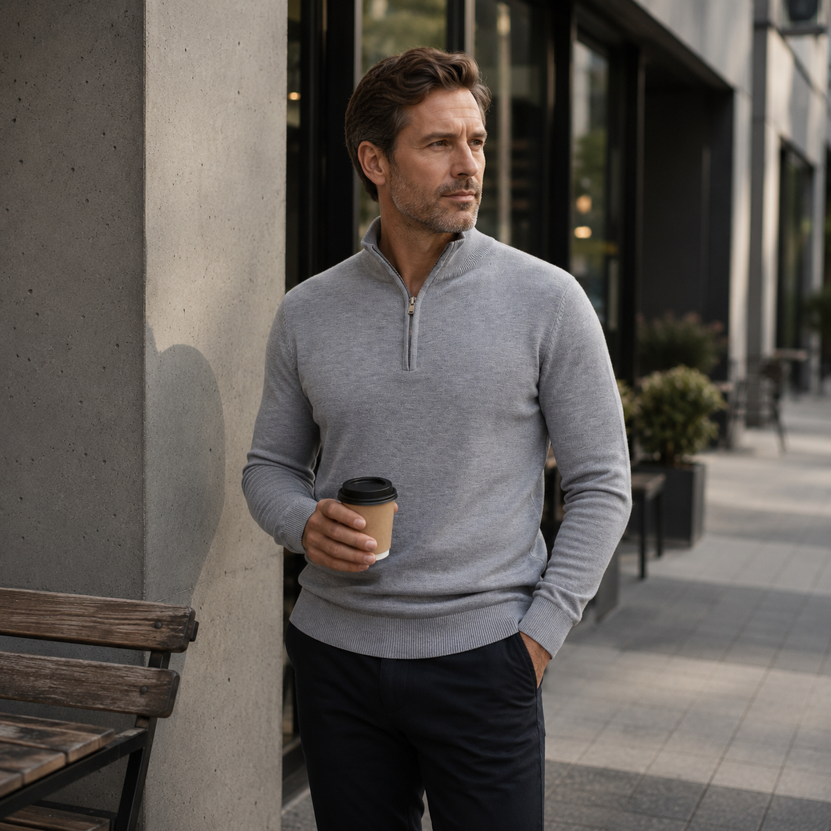 Men's Half Zip Jumper - Pullover with Zip and High Collar