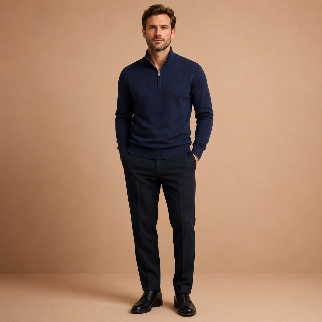 Men's Half Zip Jumper - Pullover with Zip and High Collar