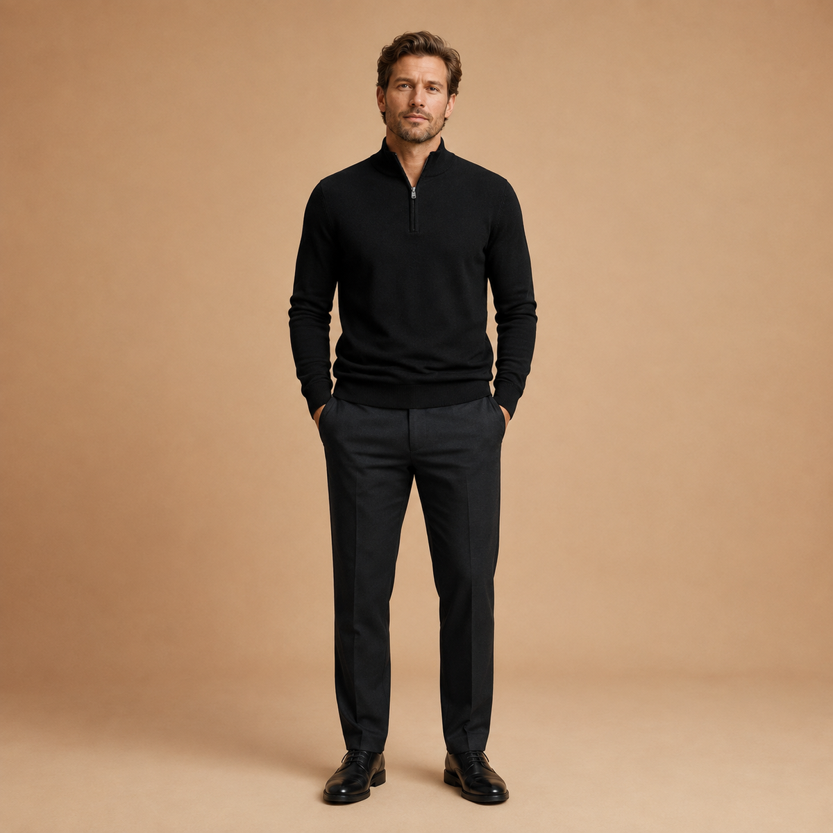 Men's Half Zip Jumper - Pullover with Zip and High Collar